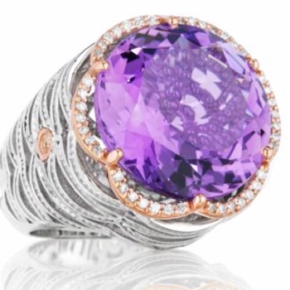 Tacori Amethyst 14kt Rose Gold Silver Pave Ring